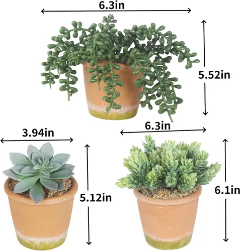 Vista 4 de COTSEN 3 plantas suculentas artificiales en maceta, plantas suculentas falsas en maceta, plantas falsas en maceta, decoración de estantería