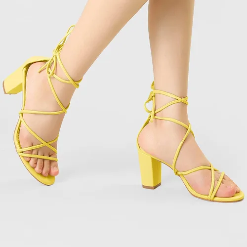 Vista 3 de Allegra K - Sandalias de tacón grueso con tiras delgadas para mujer