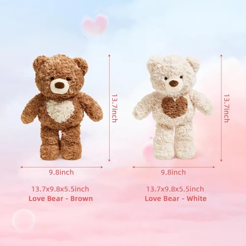 Vista 5 de Oso de Peluche de 34,8 cm con Corazón, Lindo Oso de Peluche de Felpa para Niñas y Niños (Beige)