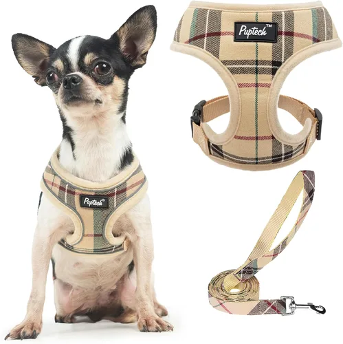 Vista 35 de PUPTECK Juego de arnés y correa de malla suave para perro, cachorro y gato, cómodo chaleco acolchado sin tirones, azul Pascua, S
