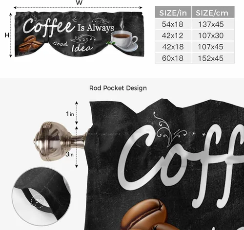 Vista 7 de Cenefas de amarre con temática de café para ventanas, cenefas de cenefa para sala de estar, dormitorio, bolsillo para barra, cenefas estilo granja