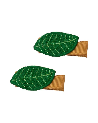 Vista 9 de Horquilla para el cabello con bordado en forma de hoja para niñas, pasadores para el cabello BW06 (2 unidades, verde)