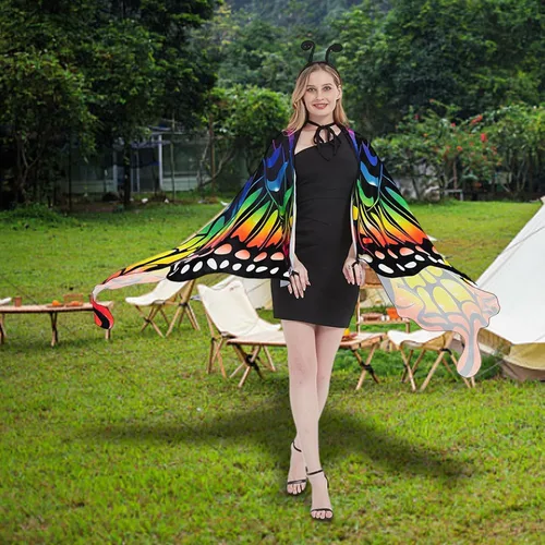 Vista 3 de Kicpot Disfraz de alas de mariposa de Halloween para mujer, disfraz de mariposa para mujer, capa de hada para mujer