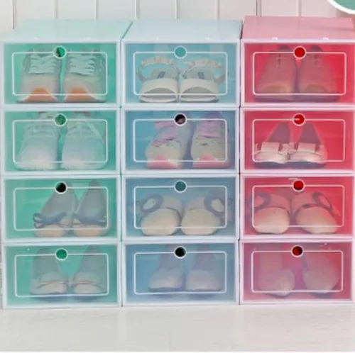 Vista 5 de Cabilock 6 cajas apilables para zapatos para almacenamiento de zapatillas, contenedor de plástico grueso para zapatos, tapa transparente, organiza