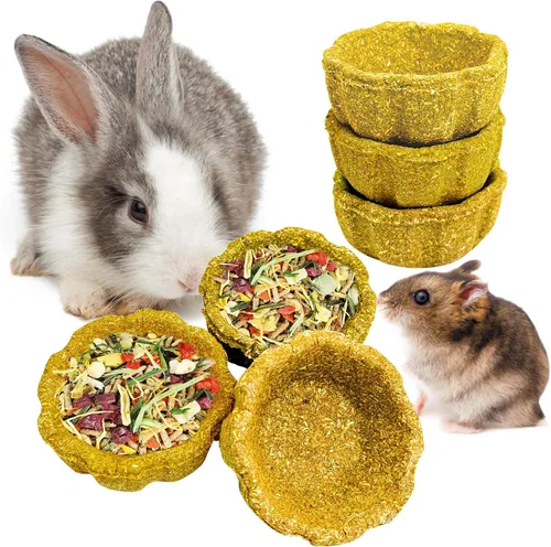 Vista 11 de Paquete de 6 juguetes masticables de conejo para dientes, juguetes Timothy - Cuenco comestible para masticar heno, golosinas molares para conejo