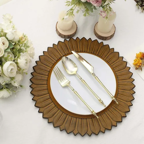 Vista 8 de Efavormart Paquete de 6 Platos Cargadores de Cena de Plástico de Girasol Amarillo Mostaza Mate de 13", Bandejas Redondas Desechables para Servir