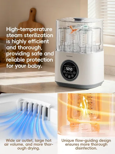 Vista 4 de Feilizbebe Esterilizador y Secador de Biberones Eléctrico de Vapor y Calentador, Almacenamiento de Biberones Estéril / Calentador de Biberones