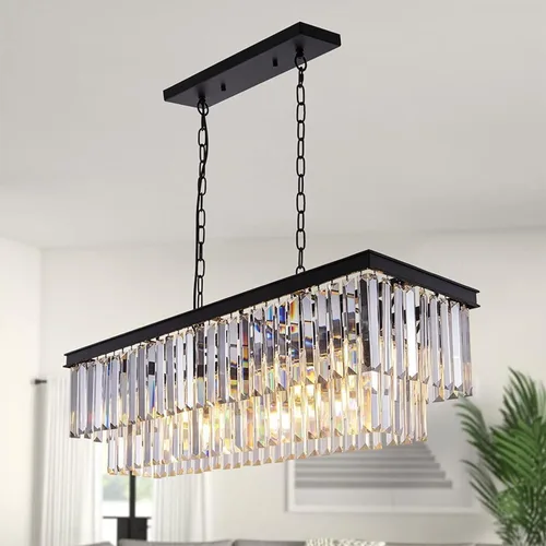 Vista 9 de Crytal Chandeliers - Lámpara colgante rectangular negra con cristal K9