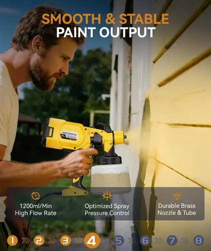 Vista 4 de Pulverizador de pintura: pistola de pintura en aerosol de 1000 W con 6 boquillas de latón, revestimiento uniforme y sin goteo, recipiente grande