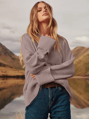 Vista 125 de LOGENE Suéter de gran tamaño para mujer, cuello redondo, manga larga, suave, mullido, suéter de punto 2025 para otoño e invierno