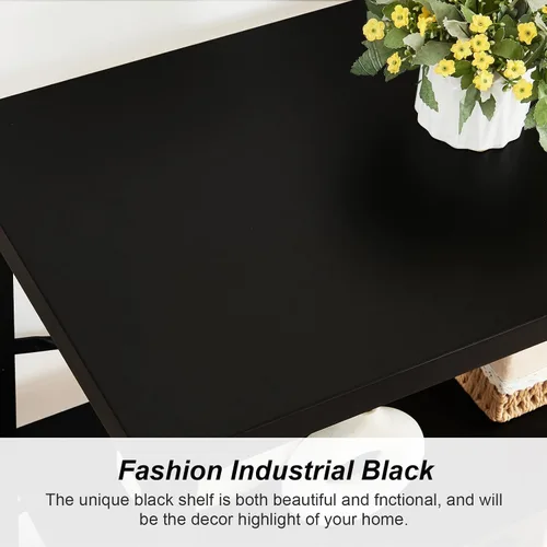 Vista 5 de HOMBAZAAR - Estantería de 3 niveles, estantería industrial negra, estanterías profundas de madera y metal de ingeniería, estantería baja para sala