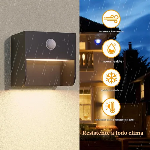 Vista 4 de Lámpara solar de pared para exteriores, paquete de 2 luces para porche, sensor de movimiento, lámpara de pared del atardecer al amanecer