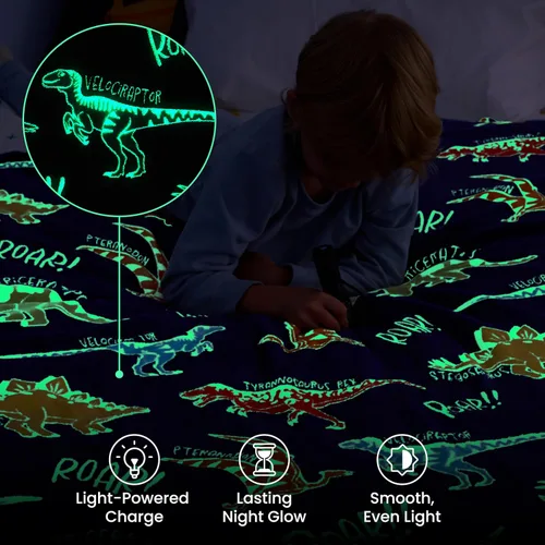 Vista 8 de Joiedomi Manta que brilla en la oscuridad, juguetes de dinosaurio para niños de 3 a 5 años, regalos de dinosaurios, juguetes para edades de 2, 3, 4