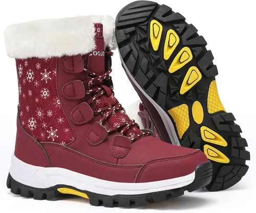 Vista 3 de COOJOY - Botas de nieve a media caña, peludas, e impermeables de mujer para el invierno