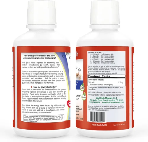 Vista 2 de Vital Earth Minerals Pet Fulvic - Más de 70 minerales traza para la salud de las mascotas, suplemento para las articulaciones, alivio de alergias