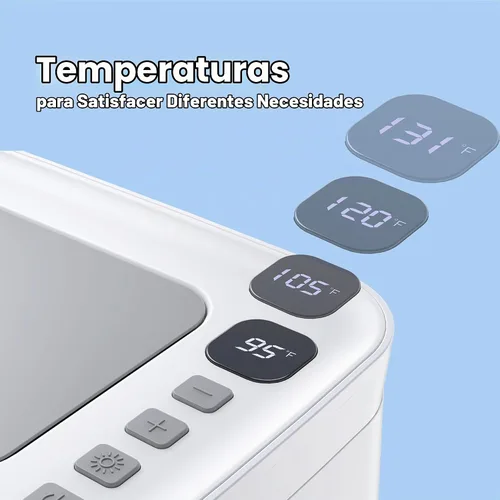 Vista 3 de Calentador de toallitas para bebés con luz LED y ventana de visión transparente, ajustable de 95 ℉ a 131 ℉, cable de enchufe de 4.9 ft