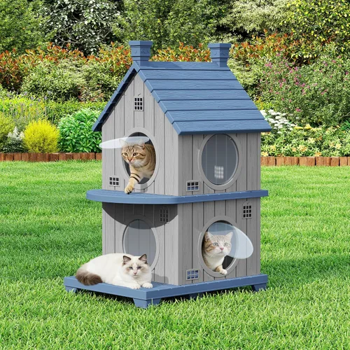 Vista 23 de Casa para gatos al aire libre, resistente a la intemperie, casas de resina duradera para gatos interiores y exteriores, refugio para gatos al aire