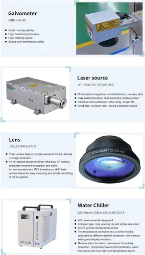 Vista 3 de Máquina de marcado láser láser UV JPT 5W, 220 × 8.661 in con enfriador de agua S & A con D80 eje giratorio clase 1 potencia de salida láser 0,39 mW
