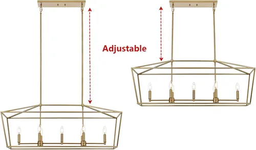 Vista 8 de MELUCEE Candelabro de granja de 7 luces, iluminación lineal dorada para isla de cocina, moderna, estilo vela, accesorios de iluminación de comedor