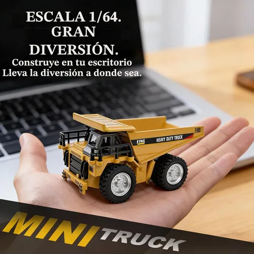 Vista 5 de Mini camión volquete RC 1:64, vehículo de construcción de aleación de metal con aplicación y control remoto doble, velocidad variable, luces LED