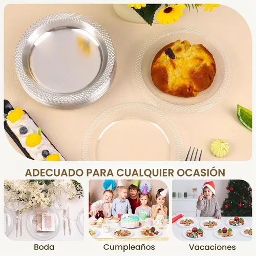 Vista 4 de Breroa 300 platos de plástico transparente de 6 pulgadas, pequeños platos redondos desechables para postre resistentes, platos de cena y fiesta