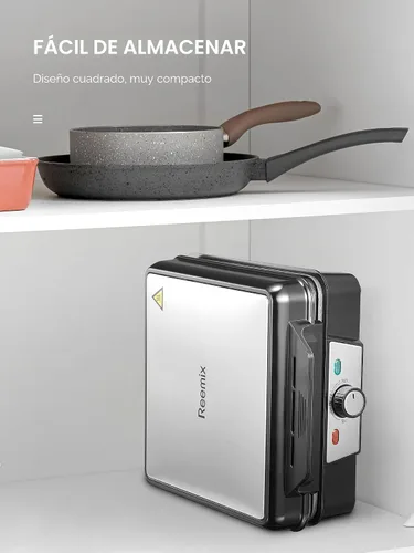 Vista 5 de Máquina de gofres belga de 4 rebanadas, plancha para gofres de 1200W, plancha antidesbordamiento con perilla de tostado, placas antiadherentes