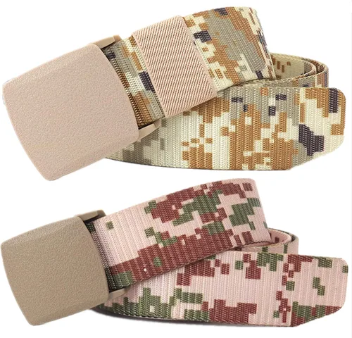 Vista 22 de Cinturón para hombre, cinturón táctico militar de nailon con hebilla sin metal, paquete de 2