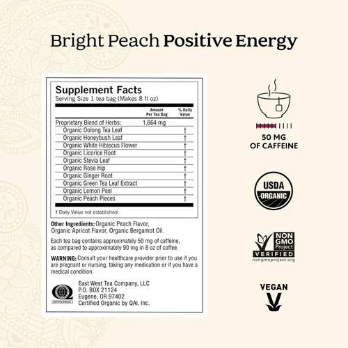 Vista 2 de Yogi Tea Bright Peach Positive Energy Tea – 16 bolsas de té por paquete (6 paquetes) – Té orgánico para apoyar la concentración y la energía