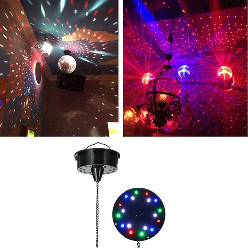 Vista 2 de Control de sonido, 18 luces LED, espejo giratorio de cristal, bola de reflejo de espejo colgante para discoteca DJ fiesta luz