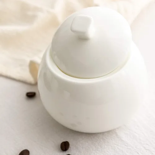 Vista 5 de Sizikato Azucarero de porcelana blanca pura con tapa, cuenco de sal de 14 onzas para cocina o restaurante