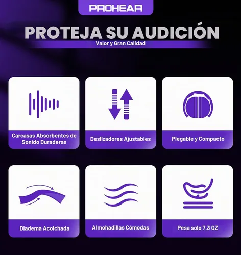 Vista 8 de PROHEAR 038 - Orejeras de protección auditiva para siega, reducción de ruido pasiva de 28dB, protector auditivo compacto y plegable para tiro Púrpura