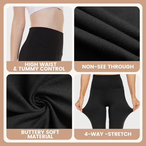 Vista 2 de CAMPSNAIL Paquete de 4 leggings para mujer, pantalones de yoga de cintura alta con control de abdomen con bolsillos para entrenamiento, gimnasio