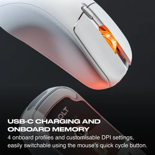 Vista 7 de Fnatic BOLT - Mouse inalámbrico blanco para juegos, sensor Pixart 3370, 2.27 oz, WiFi y Bluetooth, duración de la batería de 110-210 horas, carga