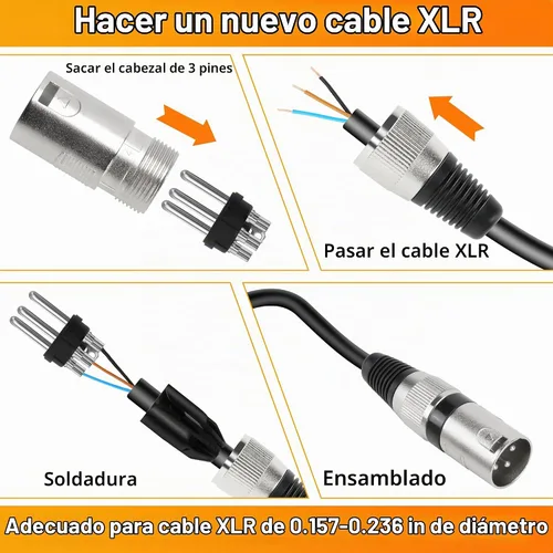 Vista 4 de Paquete de 12 conectores de cable XLR de 3 pines, carcasa de aleación de zinc (6 machos y 6 hembras), adaptador de enchufe de serpiente de línea