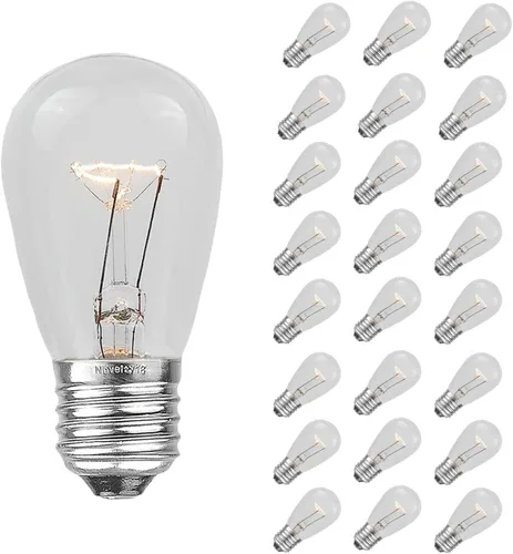 Vista 9 de Novelty Lights Paquete de 25 focos S14 para patio al aire libre con base Edison de repuesto, E27 de tamaño mediano, multicolor, 11 vatios