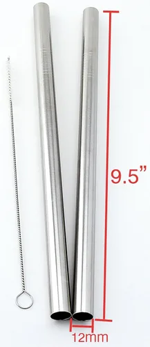 Vista 4 de 2 pajitas BOBA de acero inoxidable extra anchas de 1/2 pulgadas x 9.5 pulgadas de largo, té de burbujas de perlas de tapioca grueso - Marca CocoStraw