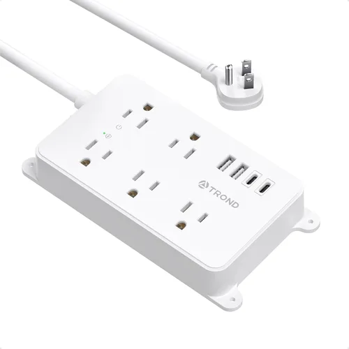 Vista 14 de TROND Regleta protectora contra sobretensiones, cable de extensión de 3 pies de enchufe plano, 5 tomas de corriente ampliamente espaciadas con 2 USB