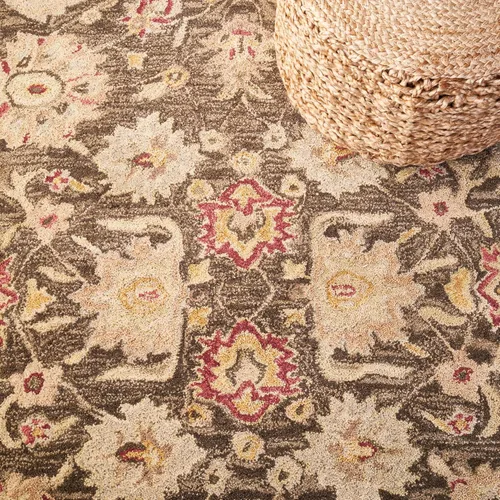Vista 6 de SAFAVIEH Antiquity Collection AT853A - Alfombra decorativa de 4 x 6 pies, gris oliva y beige, hecho a mano, lana oriental tradicional, ideal