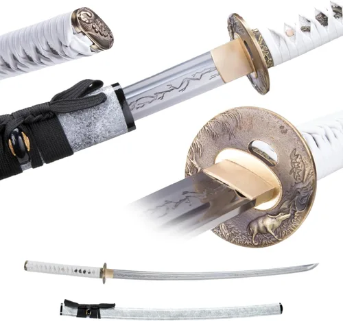 Vista 12 de Katana afilada hecha a mano, arcilla tradicional de acero templado 1060/9260/T10, espada Katana real de espiga completa, auténtica espada samurái