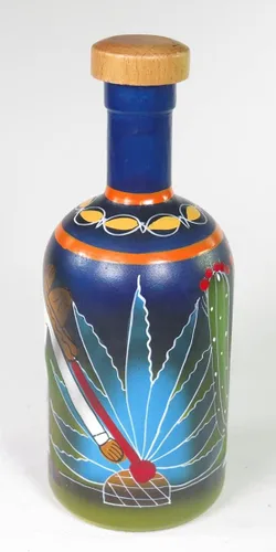 Vista 3 de Vasos de chupito mexicanos para hacer tequila, Pancho con cactus de agave azul, botella pintada a mano, 4 vasos de chupito