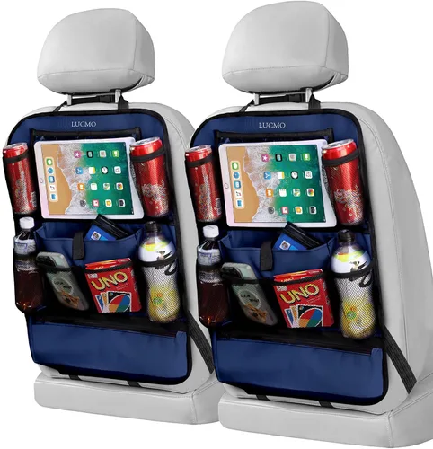 Vista 23 de LUCMO Organizador de asiento trasero de coche con soporte para tableta - 2 piezas, organizador de almacenamiento de coche con 6 bolsillos