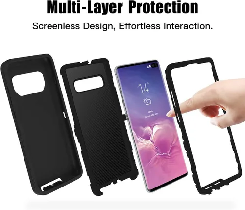 Vista 4 de AICase Funda para Galaxy S10 Plus, protección contra caídas, cuerpo completo, resistente, a prueba de golpes, caídas, polvo, capa protectora Negro