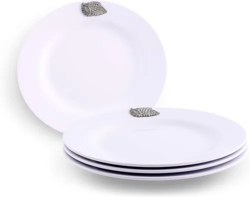 Vista 8 de Arthur Court Abeja de peltre de 4 piezas en plato de melamina pesado y duradero, para uso en interiores y exteriores, fiesta y uso diario, vajilla