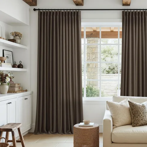 Vista 97 de TWODRAPES Juego de 2 paneles de cortinas plisadas de lino de 96 pulgadas de Avena