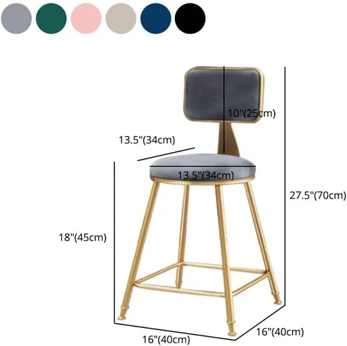 Vista 2 de Taburete moderno para mostrador, taburete sin brazos, taburete de hierro con cojín y pedal, 1 taburete corto (18 pulgadas de alto) azul
