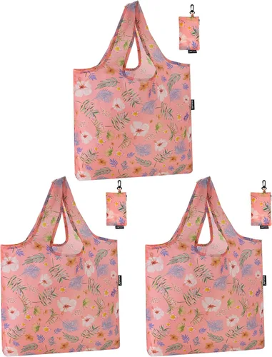 Vista 17 de HOLYLUCK Bolsas de comestibles reutilizables, bolsa de compras plegable resistente (estándar, 3 huellas de patas de perro azules)