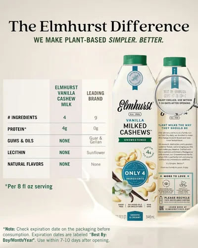 Vista 5 de Elmhurst 1925 Vanilla Cashew Milk Unsweetened - 32 Fl Oz (6-Pack)