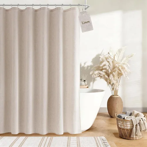 Vista 25 de Nanspring Cortina de ducha de lino extra larga para baño, 96 pulgadas Natural