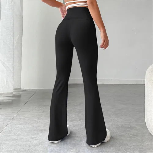 Vista 5 de TRENIS Leggings micro acampanados para mujer, pantalones de cintura alta para yoga, gimnasio, deportes, pantalones de baile acampanados