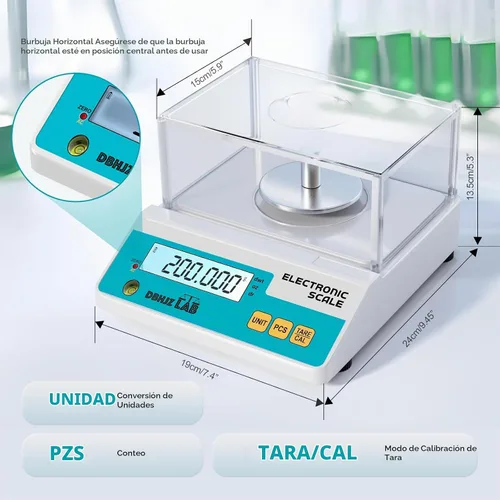 Vista 4 de Báscula de laboratorio 500g, 0.001g Balanza analítica electrónica de alta precisión g/lb/oz/dw/ct/dr Báscula científica de laboratorio
